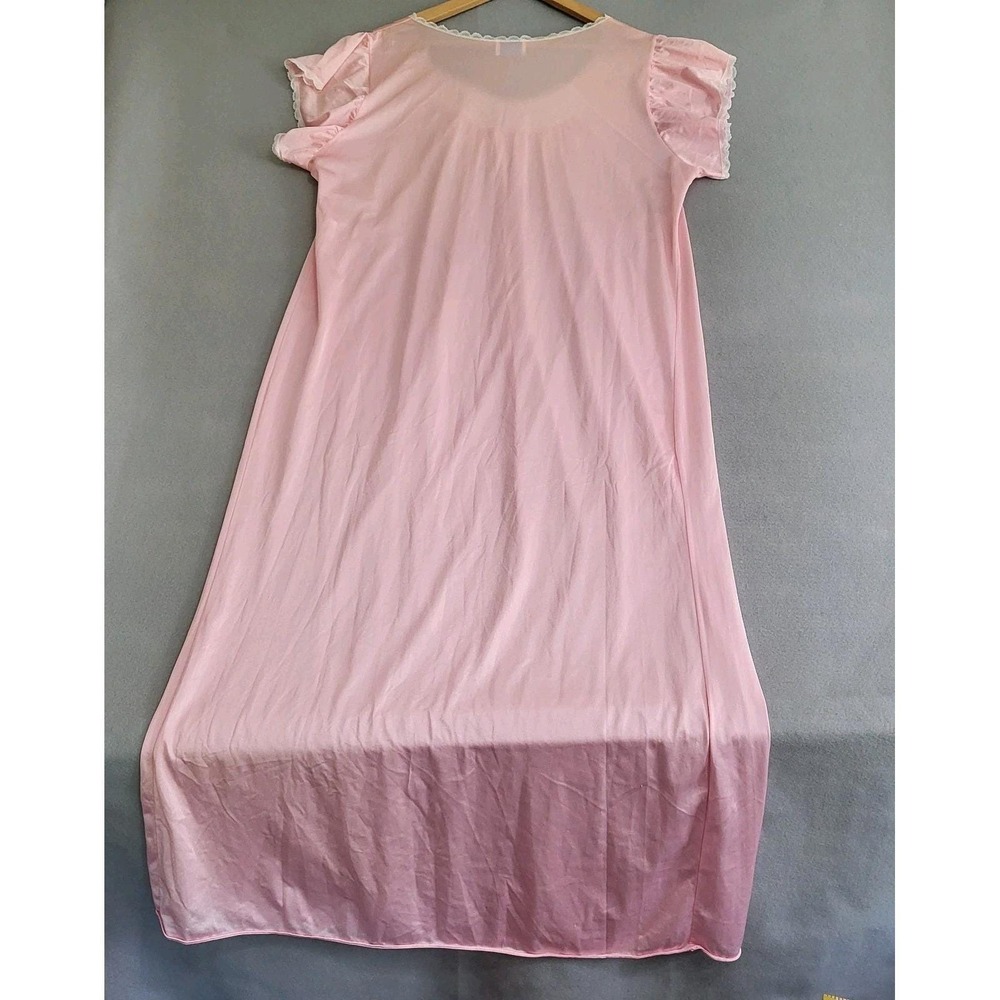 VTG‎ Pink Silky Nylon Satin Long Night Gown Women's Size 26 Made In USA - Picture 4 of 10